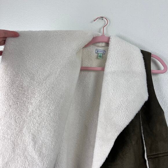 Susina Sherpa Lined Faux Suede Drape Vest Women’s Small Olive Brown - Picture 5 of 6